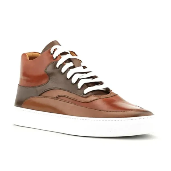 Best Sale Ace Marks Shoes Ace Marks Maximo High Top Dress Sneakers In Cuoio & Cognac Cuoio&Cognac