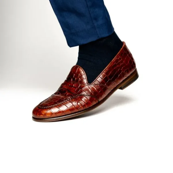 alan_payne_barney_ii_croc_2.webp Best Sale Alan Payne Barney II Crocodile Embossed Loafers Brandy