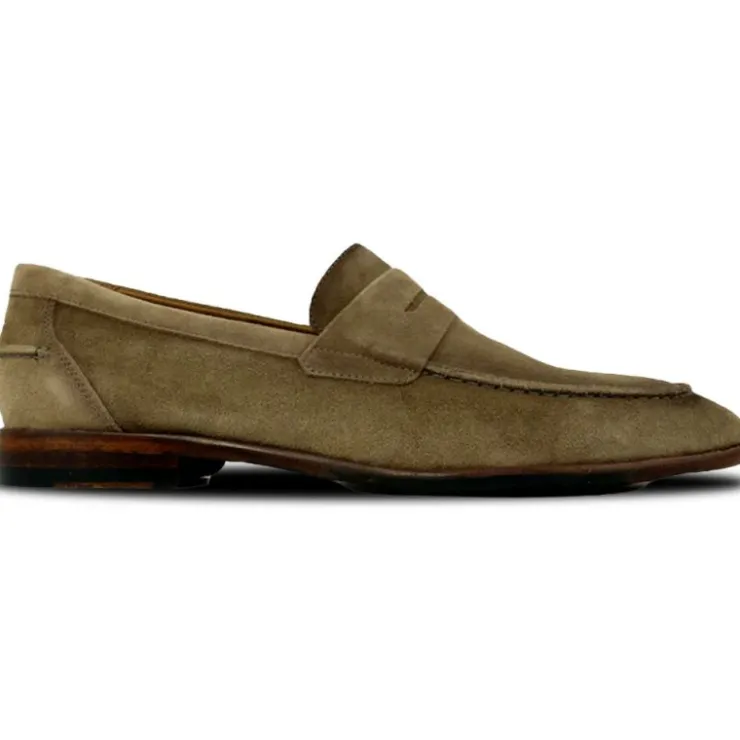 Cheap Alan Payne Naples Suede Penny Loafers Greige