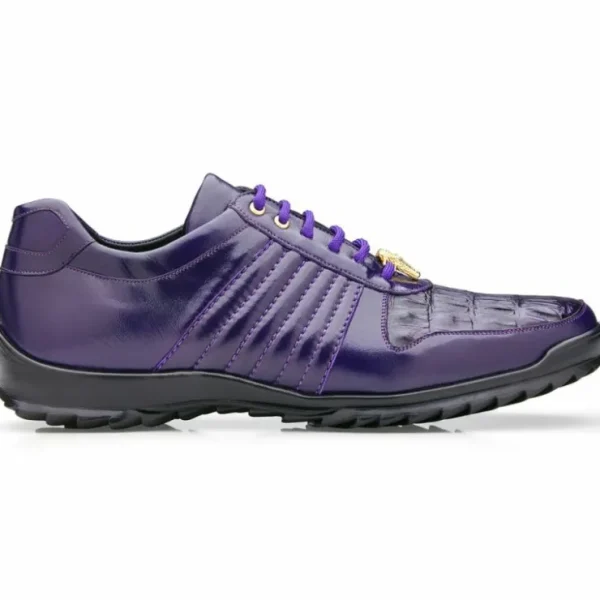 Online Belvedere Astor Genuine Hornback Caiman Crocodile Crocodile / Calfskin Sneakers (33599) Purple