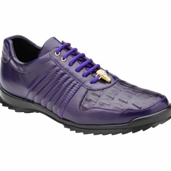 Online Belvedere Astor Genuine Hornback Caiman Crocodile Crocodile / Calfskin Sneakers (33599) Purple