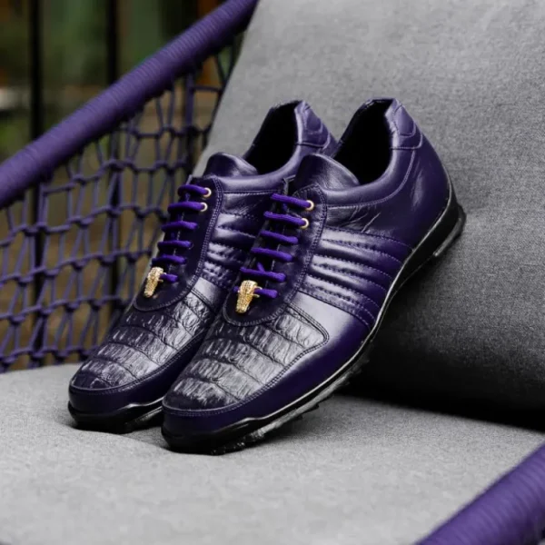 Online Belvedere Astor Genuine Hornback Caiman Crocodile Crocodile / Calfskin Sneakers (33599) Purple