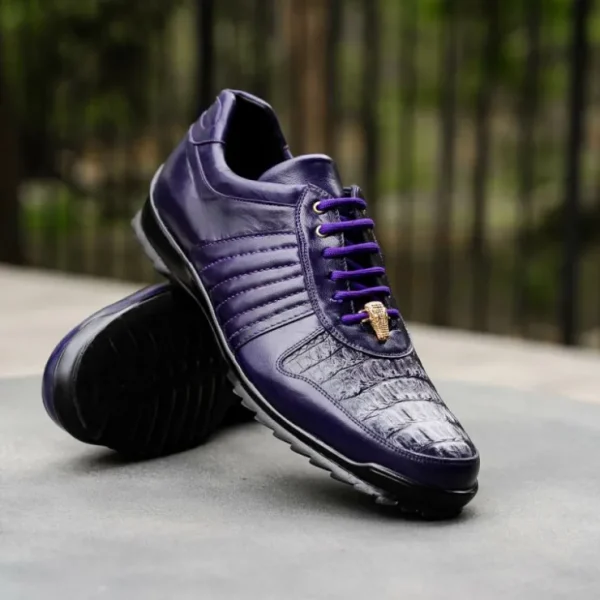 Online Belvedere Astor Genuine Hornback Caiman Crocodile Crocodile / Calfskin Sneakers (33599) Purple