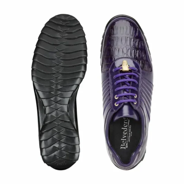 Online Belvedere Astor Genuine Hornback Caiman Crocodile Crocodile / Calfskin Sneakers (33599) Purple