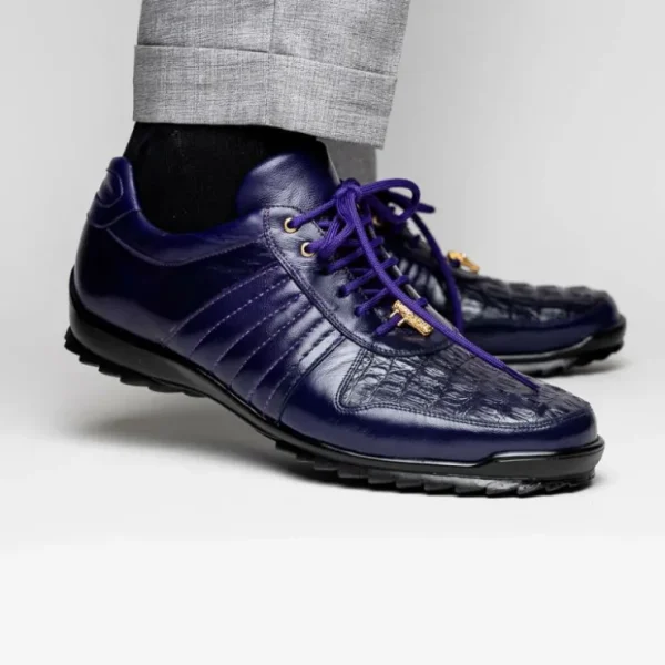 Online Belvedere Astor Genuine Hornback Caiman Crocodile Crocodile / Calfskin Sneakers (33599) Purple