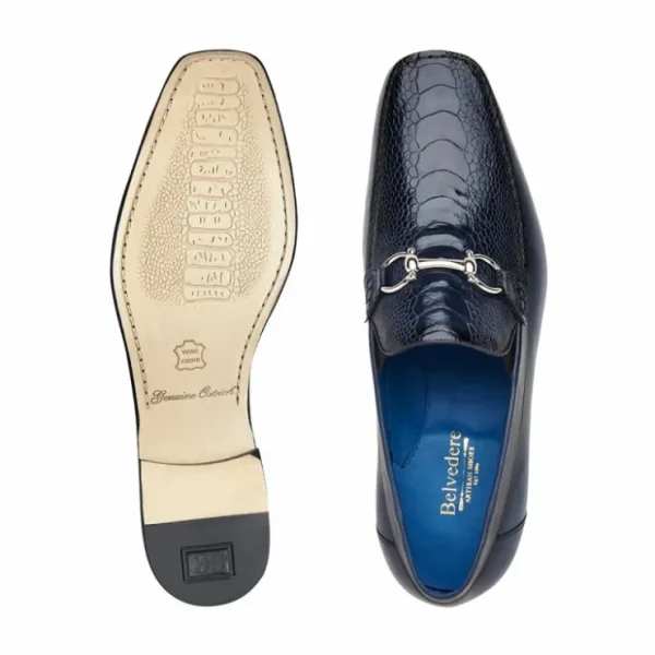 Online Belvedere Bruno Ostrich & Italian Calfskin Shoes (1026) Navy