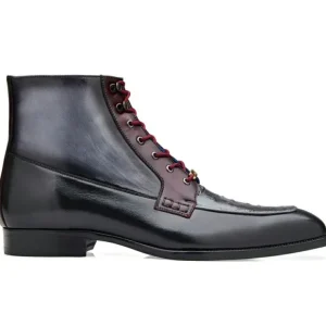 Fashion Belvedere Greco Ostrich & Italian Leather Boots Grey / Burgundy (R79)