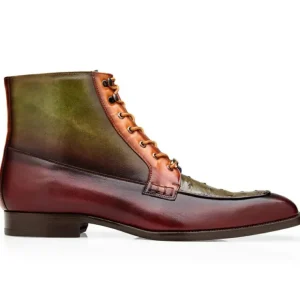 Best Belvedere Greco Ostrich & Italian Leather Boots Ant. Burgundy / Olive / Brandy (R79)