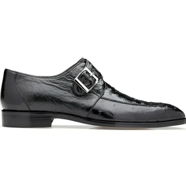 Shop Belvedere Josh Ostrich Monk Strap Shoes (114011) Black