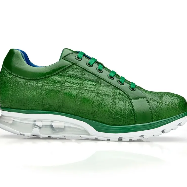 New Belvedere Magnus Ostrich Patchwork Sneakers (E21) Emerald