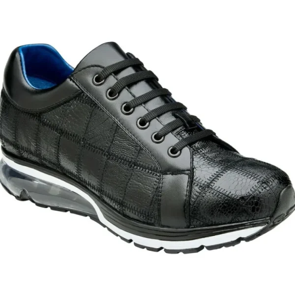 Shop Belvedere Magnus Ostrich Patchwork Sneakers (E21) Black