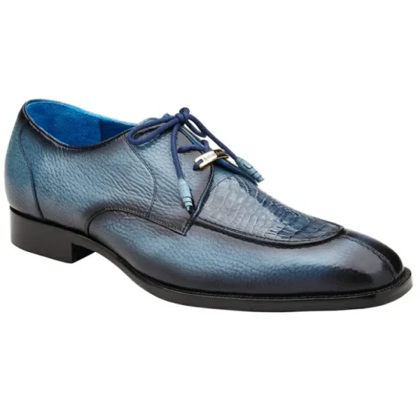 Discount Belvedere Primo Alligator & Pebble Grain Derby Ant. Blue Safari (R83) AntiqueBlueSafari