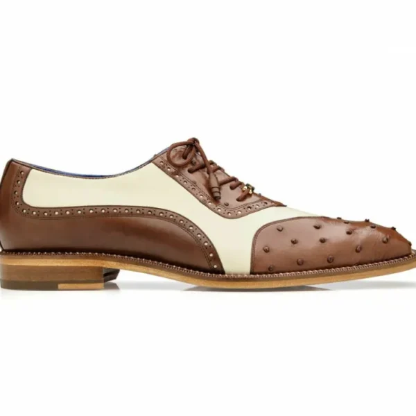 Store Belvedere Sesto Genuine Ostrich Quill / Italian Leather Shoes Brown / Cream (R54)