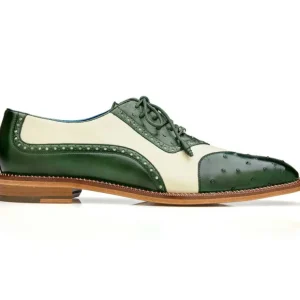 Outlet Belvedere Sesto Genuine Ostrich Quill / Italian Leather Shoes Forest / Cream (R54)