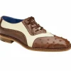 Store Belvedere Sesto Genuine Ostrich Quill / Italian Leather Shoes Brown / Cream (R54)