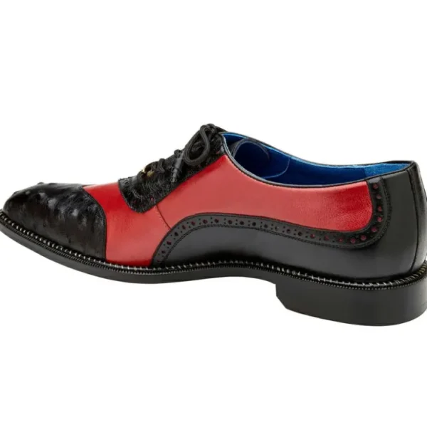 Flash Sale Belvedere Sesto Genuine Ostrich Quill / Italian Leather Shoes Black / Red (R54)