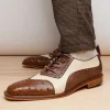 Store Belvedere Sesto Genuine Ostrich Quill / Italian Leather Shoes Brown / Cream (R54)