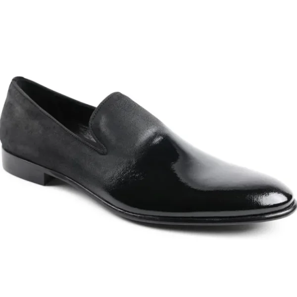 Shop Bruno Magli Monet A-line Patent & Suede Smoking Slip-on Shoes Black