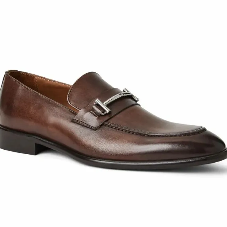 New Bruno Magli Sante Double Gore Leather Bit Loafers Brown