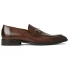 New Bruno Magli Sante Double Gore Leather Bit Loafers Brown