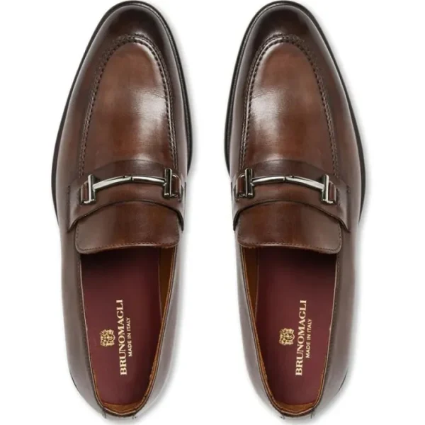 New Bruno Magli Sante Double Gore Leather Bit Loafers Brown