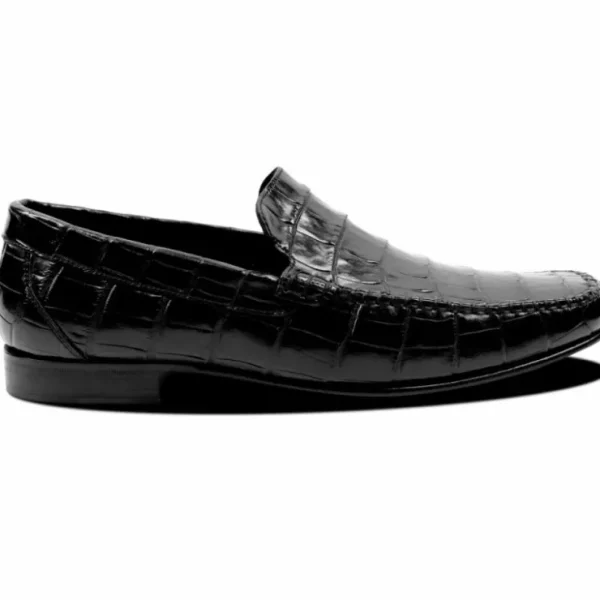 Cheap Calzoleria Toscana 4468 Baby Nile Crocodile Venetian Loafer Black