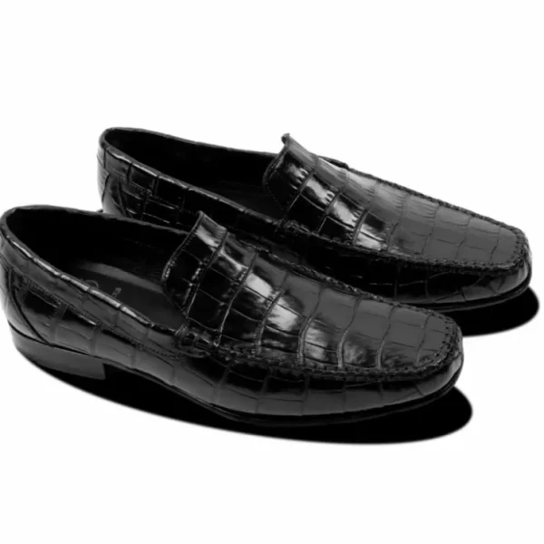 Cheap Calzoleria Toscana 4468 Baby Nile Crocodile Venetian Loafer Black