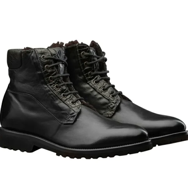 Outlet Calzoleria Toscana 3236 Buffalo & Crocodile Shearling Boots Black