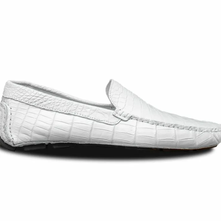 Outlet Calzoleria Toscana 4551 Crocodile Driving Shoes White