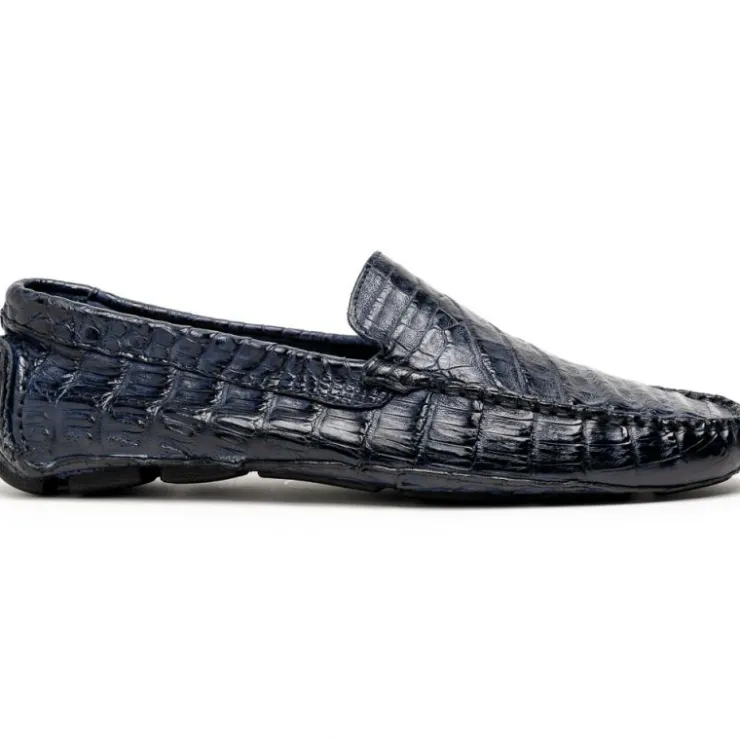 Outlet Calzoleria Toscana 4551 Crocodile Driving Shoes Denim