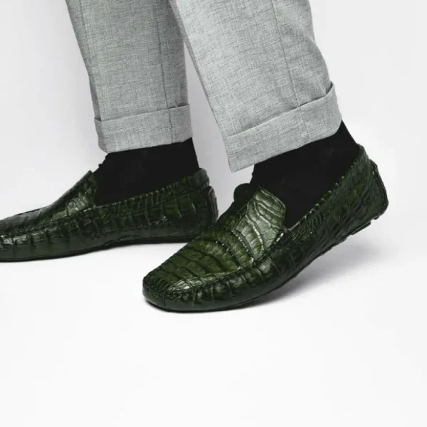 Outlet Calzoleria Toscana 4551 Crocodile Driving Shoes Green