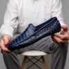 Outlet Calzoleria Toscana 4551 Crocodile Driving Shoes Denim