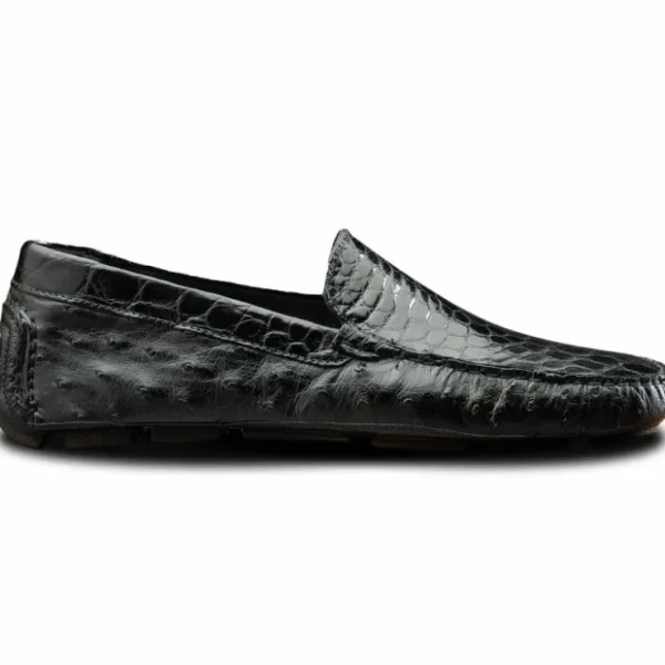 Best Sale Calzoleria Toscana 8675 Ostrich & Crocodile Driving Shoes Black