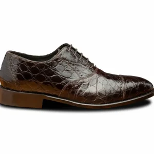 Best Sale Calzoleria Toscana H779 Crocodile Cap Toe Oxfords Chocolate