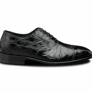 Shop Calzoleria Toscana H779 Crocodile Cap Toe Oxfords Black