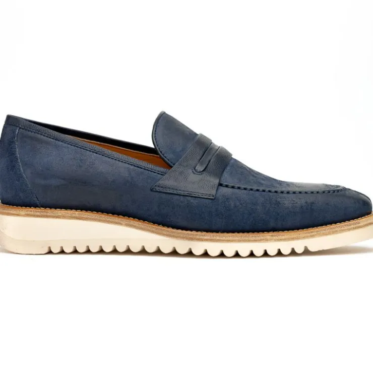 Discount Calzoleria Toscana Q954 Suede & Calfskin Loafers Blue