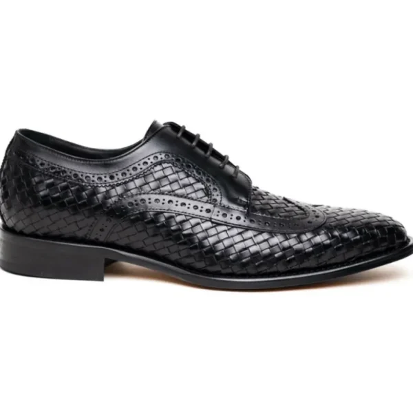 New Calzoleria Toscana Q979 Woven Wingtip Lace Up Shoes Black