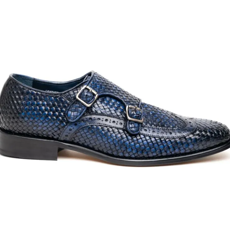 Discount Calzoleria Toscana Q978 Woven Wingtip Monkstrap Shoes Navy