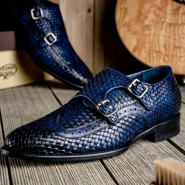 Discount Calzoleria Toscana Q978 Woven Wingtip Monkstrap Shoes Navy