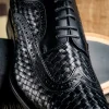 New Calzoleria Toscana Q979 Woven Wingtip Lace Up Shoes Black