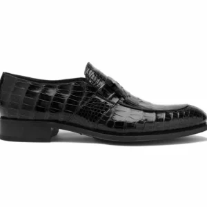 Discount Caporicci 3321 Alligator Penny Loafers Shoes Black