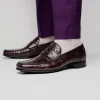 Store Caporicci 9961 Alligator Penny Loafers Bordo Burgundy