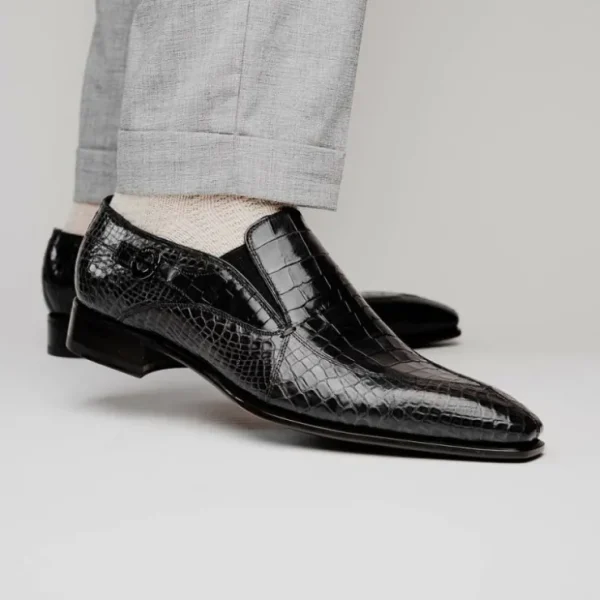 Hot Caporicci 203 Alligator Split Toe Loafers Black