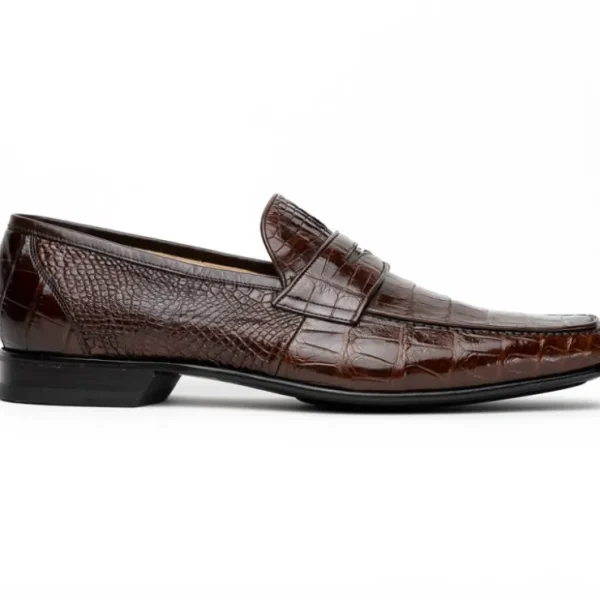 New Caporicci 9961 Genuine Alligator Penny Loafers Brown DarkBrown