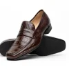 New Caporicci 9961 Genuine Alligator Penny Loafers Brown DarkBrown