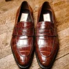 Cheap Caporicci 1208 Genuine Alligator Apron Toe Penny Loafers Sport Rust Gold