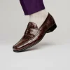 New Caporicci 9961 Genuine Alligator Penny Loafers Brown DarkBrown