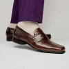 New Caporicci 9961 Genuine Alligator Penny Loafers Brown DarkBrown