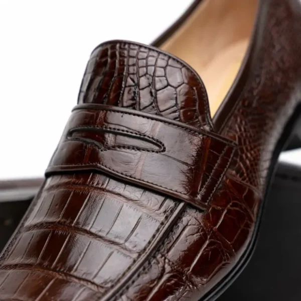 New Caporicci 9961 Genuine Alligator Penny Loafers Brown DarkBrown