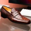 New Caporicci 9961 Genuine Alligator Penny Loafers Brown DarkBrown